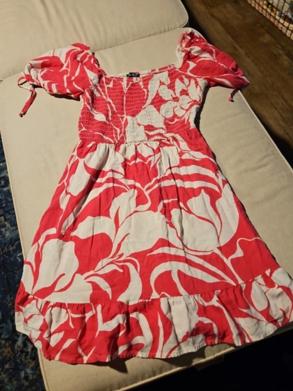 Lily Rose Pink and White Floral Puff-Sleeve Casual Dress